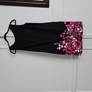 Apt.9 A-line sleeveless midi dress, bateau neckline, size 12, floral on black